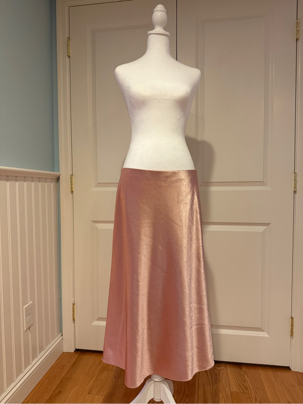Vince Rose Gold Satin Midi Skirt